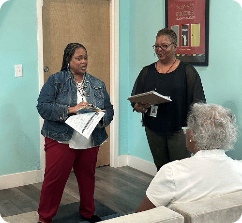 Two women giving a presentation